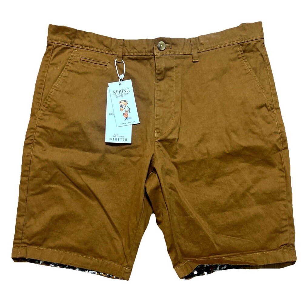 Denim & Flower Ricky Singh Men's 36 /9 Power Stretch Cotton Brown Chino Short